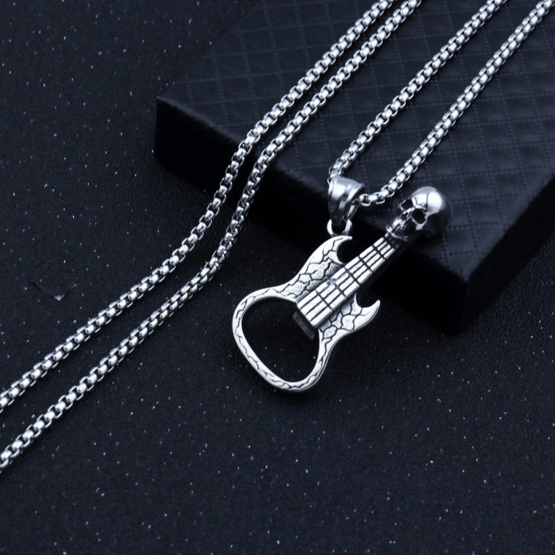 Vintage Skull Guitar Opener Pendant Necklace Men's Hip Hop Rock Personality Design Jewelry Accessories Party Gifts_voghion.com
