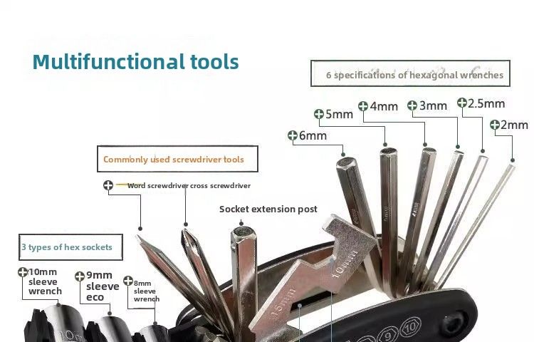 Haoyouwu Bicycle Repair Tools Electric Bike Maintenance Hexagon Folding Screwdriver Flower Blade Wrench 16-in-1_voghion.com