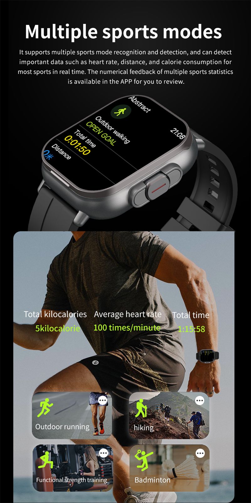 New With Earbuds Bluetooth Headset Speaker Tracker Music Sport Men Waterproof Smart Watch AMOLED Screen_voghion.com