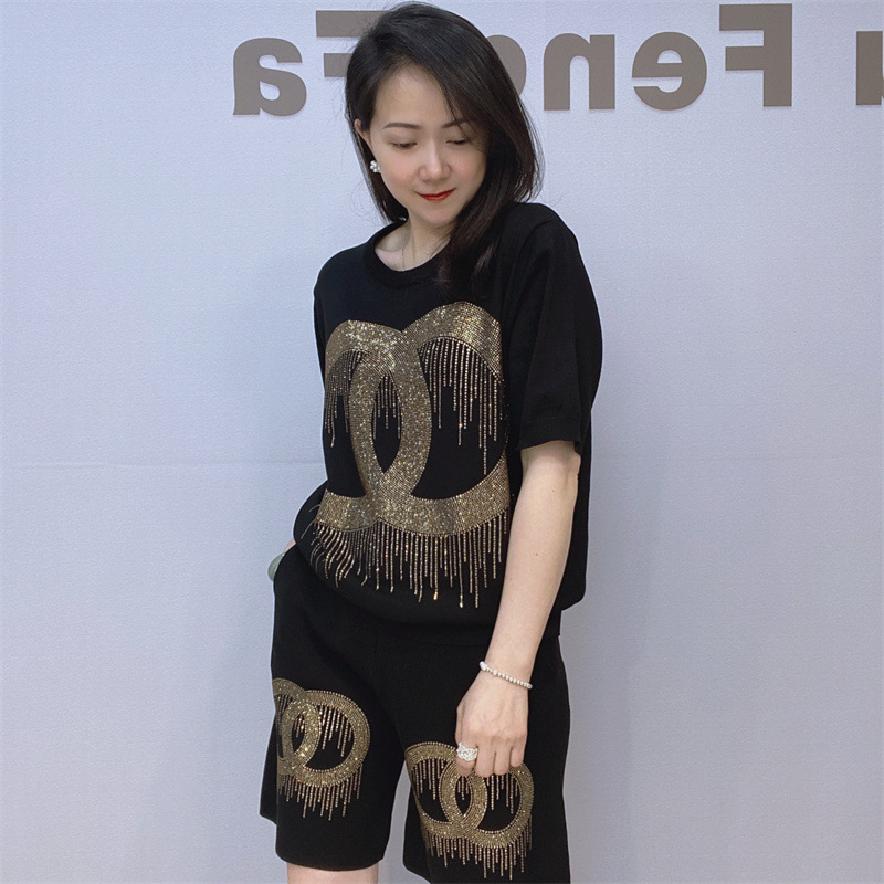 Women’s Clothing Women's Casual Short-sleeved Shorts Knitted Suit Trendy T-shirt Shorts T-shirt Two-piece Set Summer Women's Short-sleeved Suit_voghion.com