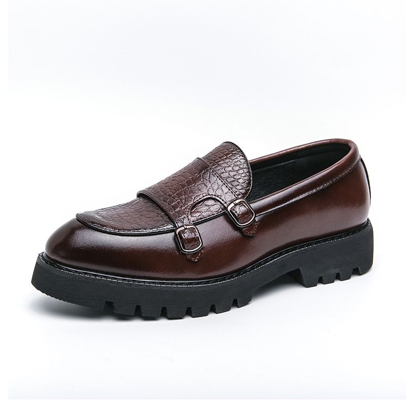 European American Style Double Buckle 2024 Spring And Autumn Men's Big Toe Size 38-46 Thick Sole Height Increasing_voghion.com
