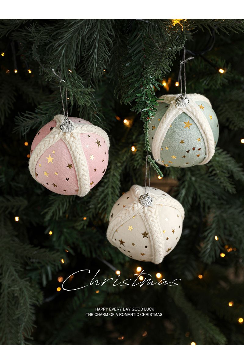 8CM Foam Ball Christmas Tree Ornaments - Festive Hanging Decor With Star & Floral Print, Set Of 4 (Pink, Red, White, Blue)_voghion.com