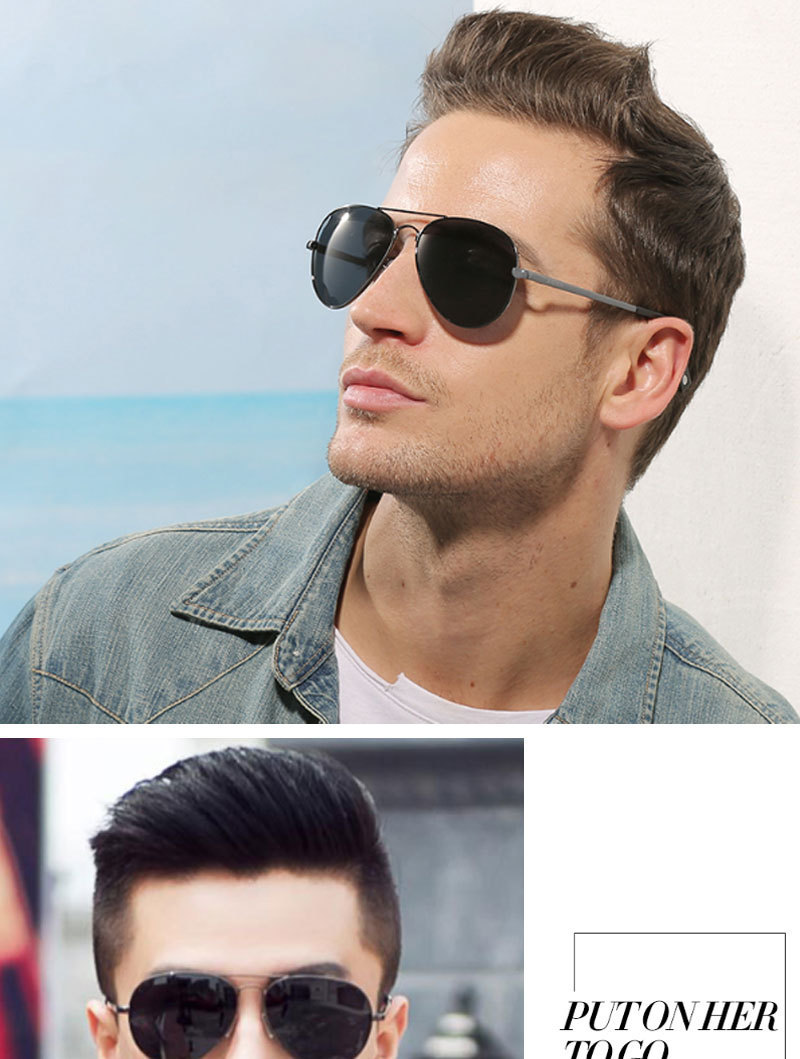 Light-sensitive color-changing sunglasses men's metal double-beam sunglasses sunshade sunscreen UV-blocking polarized sunglasses tide_voghion.com