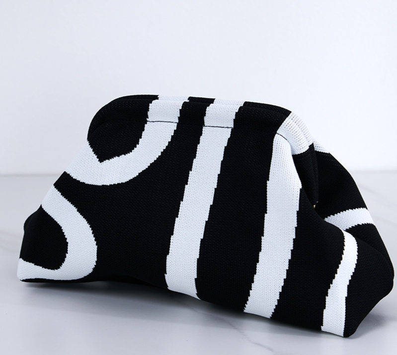 2024 Explosion Borsa da spiaggia a righe da donna Borsa in tessuto a mosca Borsa da pendolare per ragazze Borsa a nuvola a cento strisce Frizione in tessuto a mosca_voghion.com