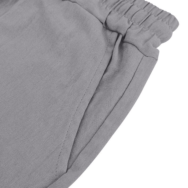 Completo da uomo in lino con camicia e pantaloncini - Completo casual estivo da spiaggia a maniche corte con vestibilità ampia_voghion.com