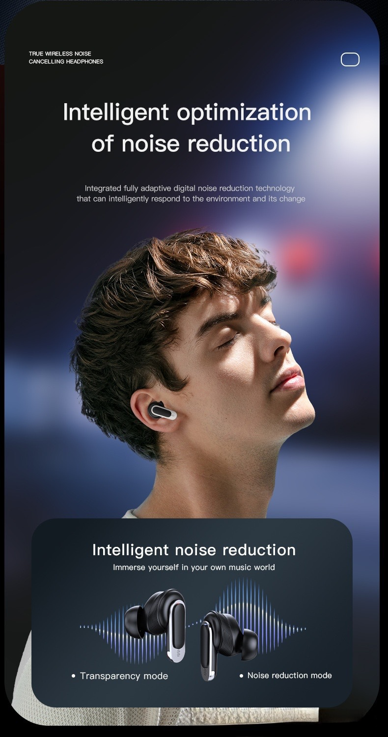 Nuevos auriculares tws inalámbricos simples con reducción de ruido ANC con pantalla táctil inteligente a todo color LCD V8 en inglés_voghion.com