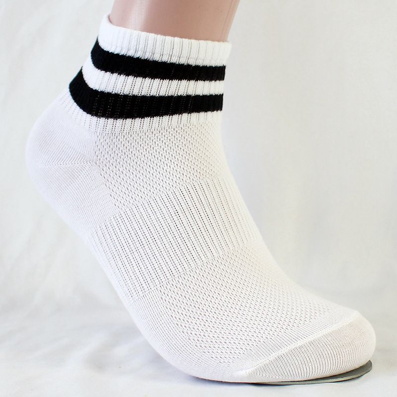 Sport Socks Two Bar Sports Socks Thin Mesh Women's Boat Socks Student Striped Short Tube Socks Breathable Cotton Socks_voghion.com