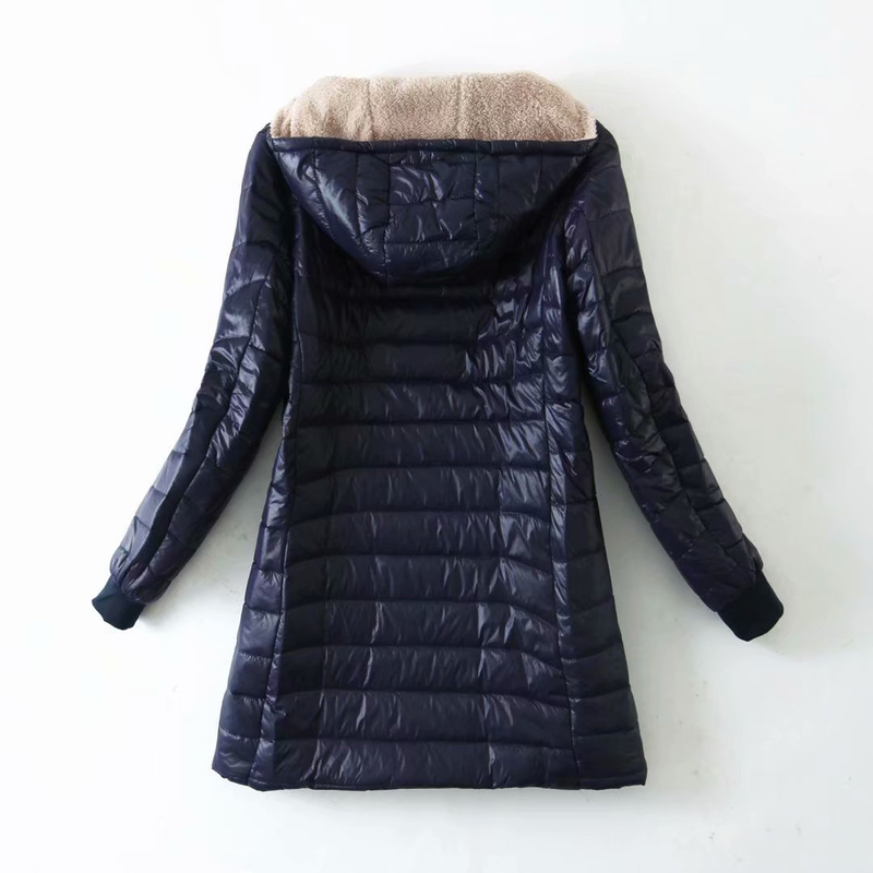 Abbigliamento da donna, cappotto in velluto di cotone, caldo cappotto in pelle di agnello, lunghezza media, sottile, con cappuccio_voghion.com