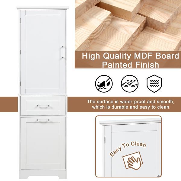 Tall Bathroom Storage Cabinet, Freestanding Storage Cabinet With Two Different Size Drawers And Adjustable Shelf, MDF Board With Painted Finish, Whi_voghion.com