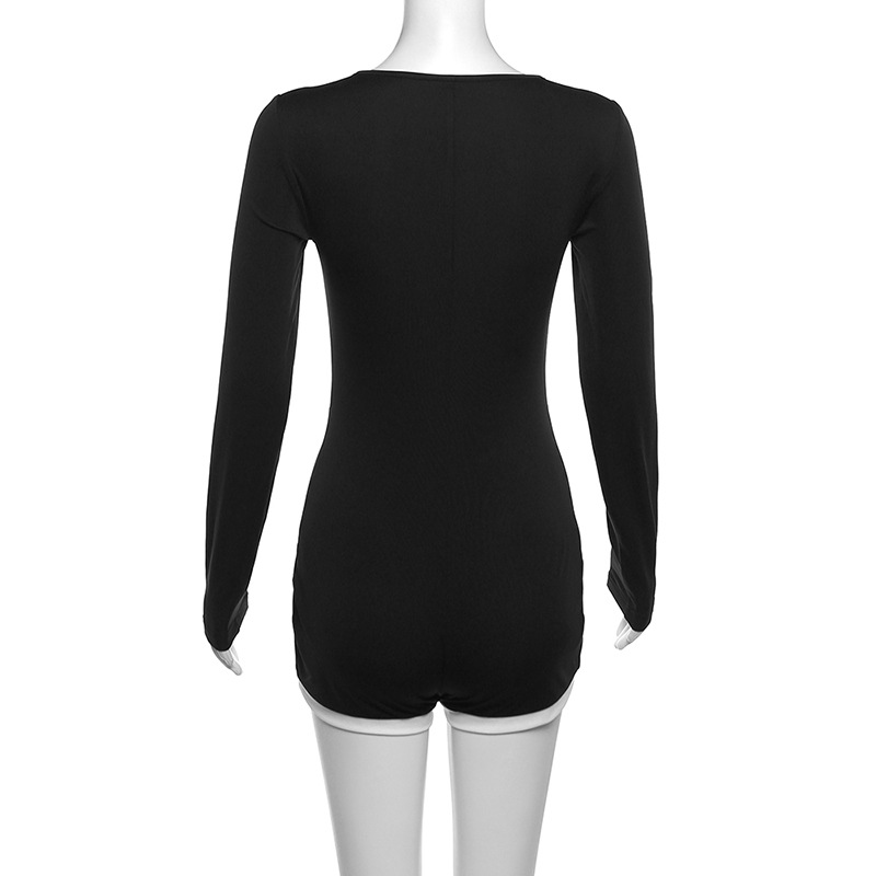 Women's Clothing Autumn And Winter Sexy Low Cut Fashion Contrast Color Bottoming Knitted Casual Jumpsuit_voghion.com