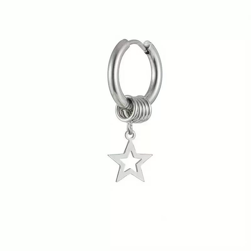 Boucles d'oreilles pour hommes, clous pentagrammes en acier titane, créoles pour étudiants, style hip-hop, manchettes simples, bijoux d'oreilles_voghion.com
