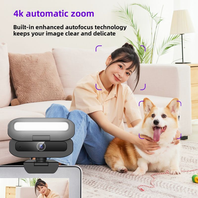 Telecamera per conferenza live USB con luce di riempimento 4K B18 per computer_voghion.com