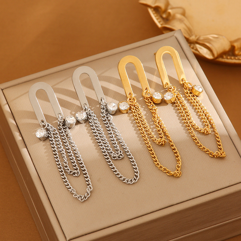 Stainless Steel U Shape Tassels Earrings For Women Trend Dia Charm Female Butterfly Ear Stud Party Jewelry Gifts_voghion.com