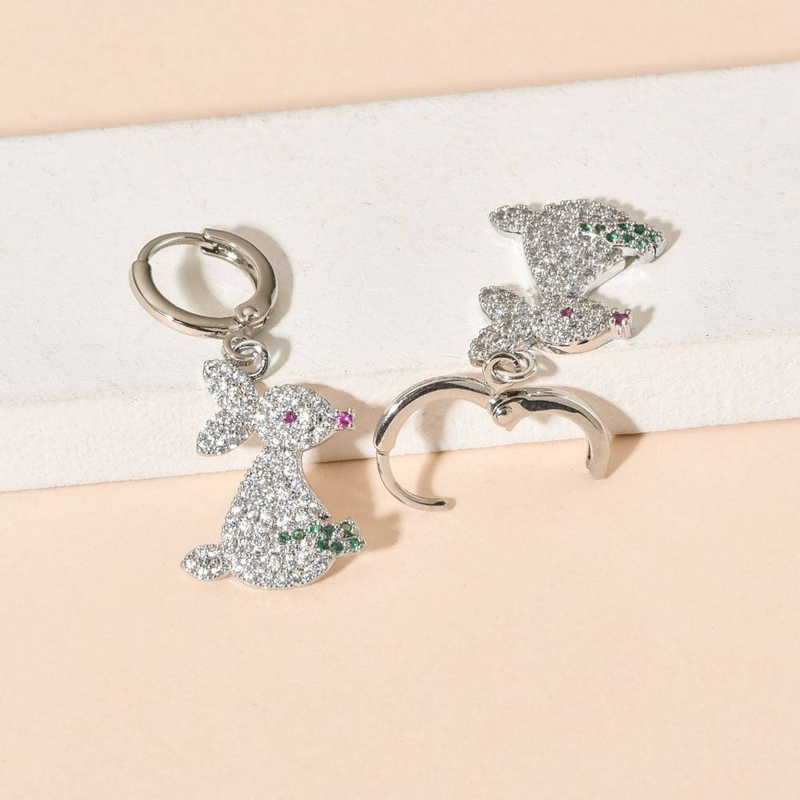 Nuovi orecchini da donna personalizzati primaverili, orecchini in stile zircone con coniglio in argento super scintillante, orecchini carini per bambini coreani_voghion.com