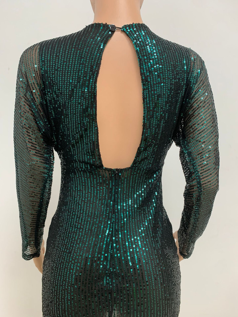 Women's fashion Deep V pleated long-sleeved dress Summer premium wrap hip halter sequin dress_voghion.com