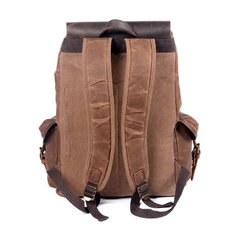 Mochila para cámara SLR impermeable de lona encerada multiusos El compartimento para cámara desmontable independiente es adecuado para viajes, Leis_voghion.com