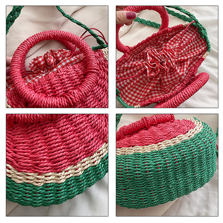 Strandurlaub Strohtasche Damen Netz Promi Crossbody Umhängetasche Wassermelone gewebt klein frisch große Kapazität Handtasche Damen_voghion.com