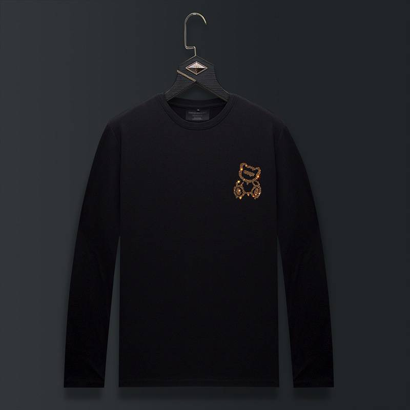 Herrenbekleidung Herren Langarm-T-Shirt mit heißem Diamantbär-Modal-Schlankheitshemd einfache Herrenbekleidung große Herbstkleidung_voghion.com