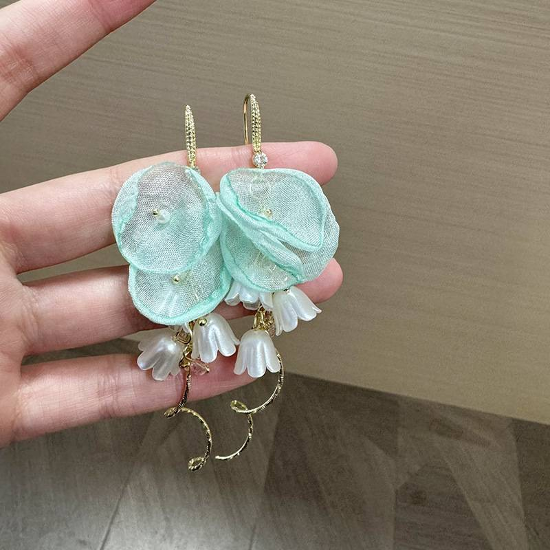 Set di gioielli da donna, orecchini a petalo di rosa, nuovi orecchini retrò in garza di camelia con nappe e orecchini in stile nazionale._voghion.com