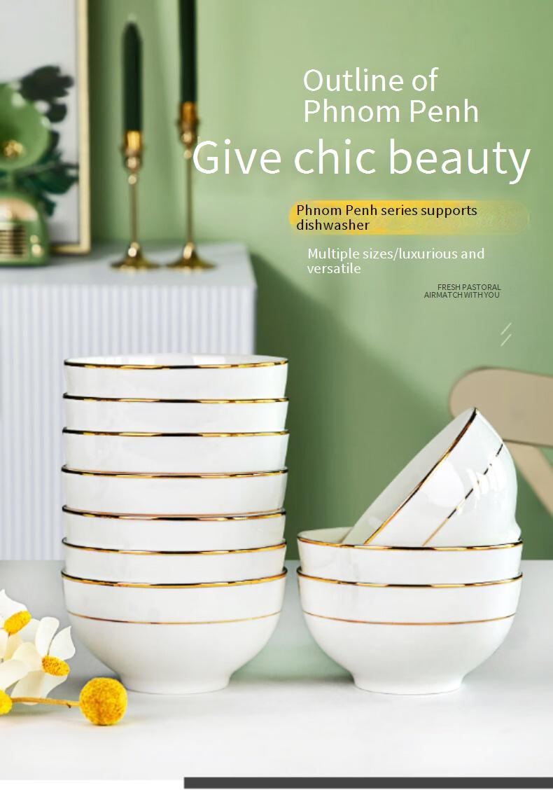Hochwertiges Geschirrset aus Knochenporzellan – Moderne Schüsseln und Teller mit Goldbesatz, mikrowellengeeignet, elegantes Geschenk für Hochzeiten, Zuhause und Hotels_voghion.com