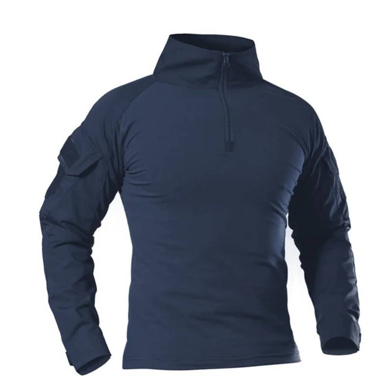 2025 Fashion Long Sleeve 1/4 Zipper Tactical T-Shirts Pockets Men's Summer Combat T-Shirt Cotton Polyester Training Clothing_voghion.com