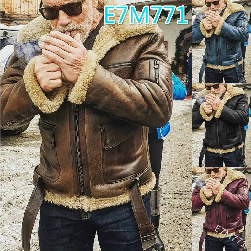 Herrenbekleidung Herren-Wildleder-Shearling-Mantel – Verdickte Winterjacke mit warmem Fleecefutter, winddicht und stylisch (Schwarz, Khaki, Rot, Blau)_voghion.com