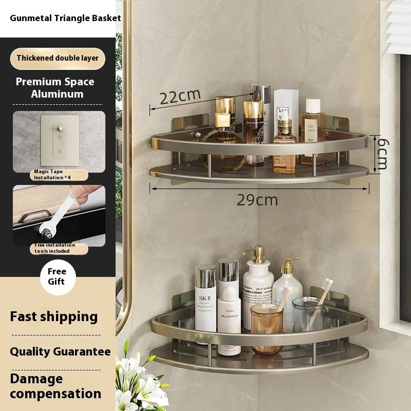 Stabiles Badezimmer-Eckregal ohne Bohren – platzsparender Organizer zur Wandmontage für Dusche, Toilette und Waschbecken_voghion.com