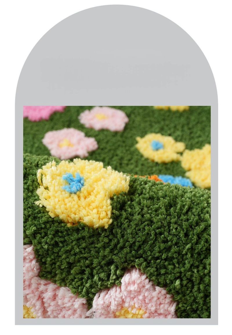 Tappeto scendiletto floccato ispirato al muschio - Tappetino lavabile dalla forma irregolare con goffratura floreale 3D, tappeto pieghevole antiscivolo per camere da letto in stile boho_voghion.com