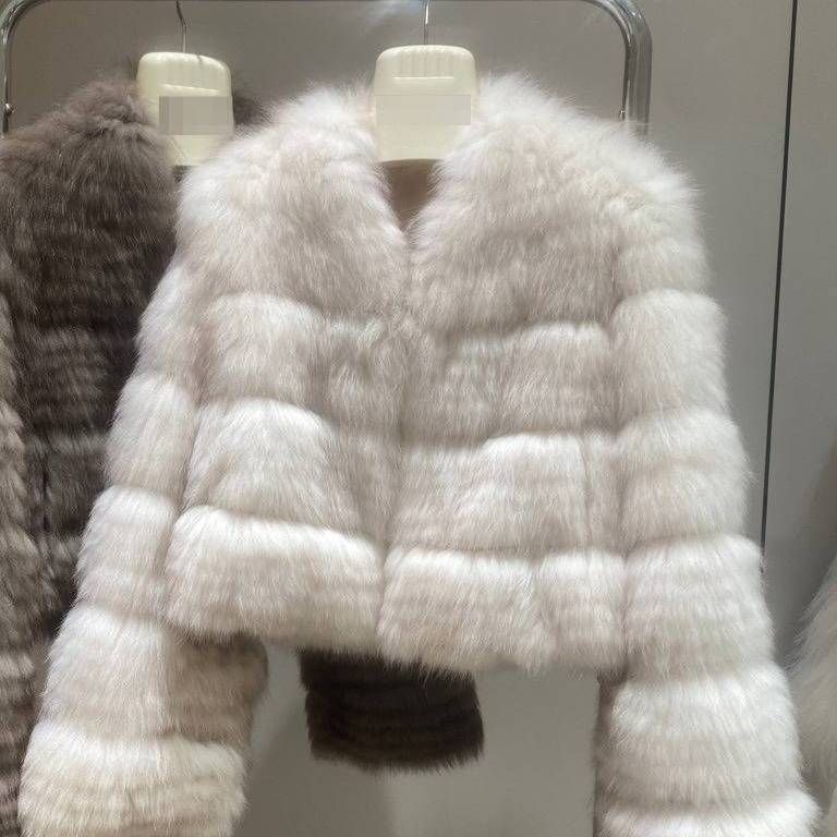 Damenbekleidung Fuchspelzmantel für Damen – Leichte Wintermode, weich und luxuriös, vielseitige Oberbekleidung (Creme, Braun, Einheitsgröße)_voghion.com