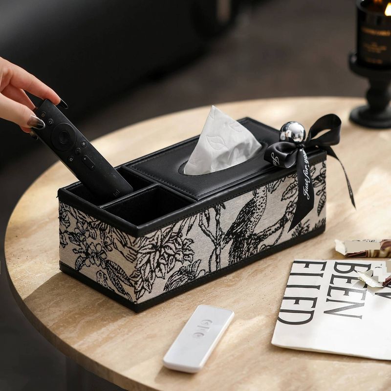 Portafazzoletti di lusso in pelle floreale - Organizer multifunzionale per auto e soggiorno con spazio laterale (motivo di tessuto casuale)_voghion.com