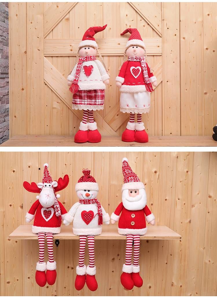 Stretchable Christmas Figurines Set – Santa, Snowman & Reindeer Cloth Dolls For Tree & Tabletop Decor (Red/White)_voghion.com