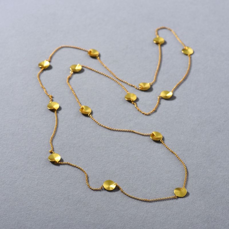 Women's Jewelry Elegant Multi-Disc Long Chain Necklace, Minimalist Layered Statement Piece, Gold-Toned Geometric Design For Everyday Wear_voghion.com