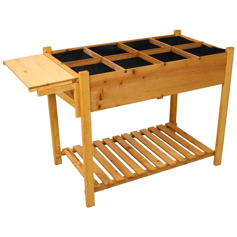 8 Pockets Horticulture Raised Garden Bed Elevated Wood Planter Box Stand With Foldable Side Table And Storage Shelf For Herb/Vegetables/Flowers_voghion.com