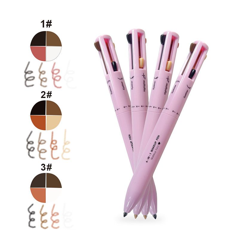 Penna per il trucco 4 in 1, quattro colori, matita per labbra, evidenziatore, eyeliner e matita per sopracciglia._voghion.com