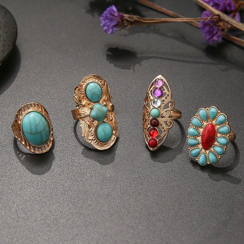 Neu Original Mineral Türkis Trendy Und Modische 4-stück Kombination Joint Ring Set_voghion.com