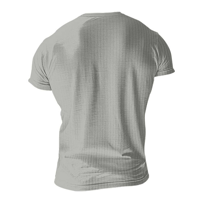 Solid Color Men's New Summer Versatile Short Sleeved Henley Shirt Casual Knitted T-shirt_voghion.com