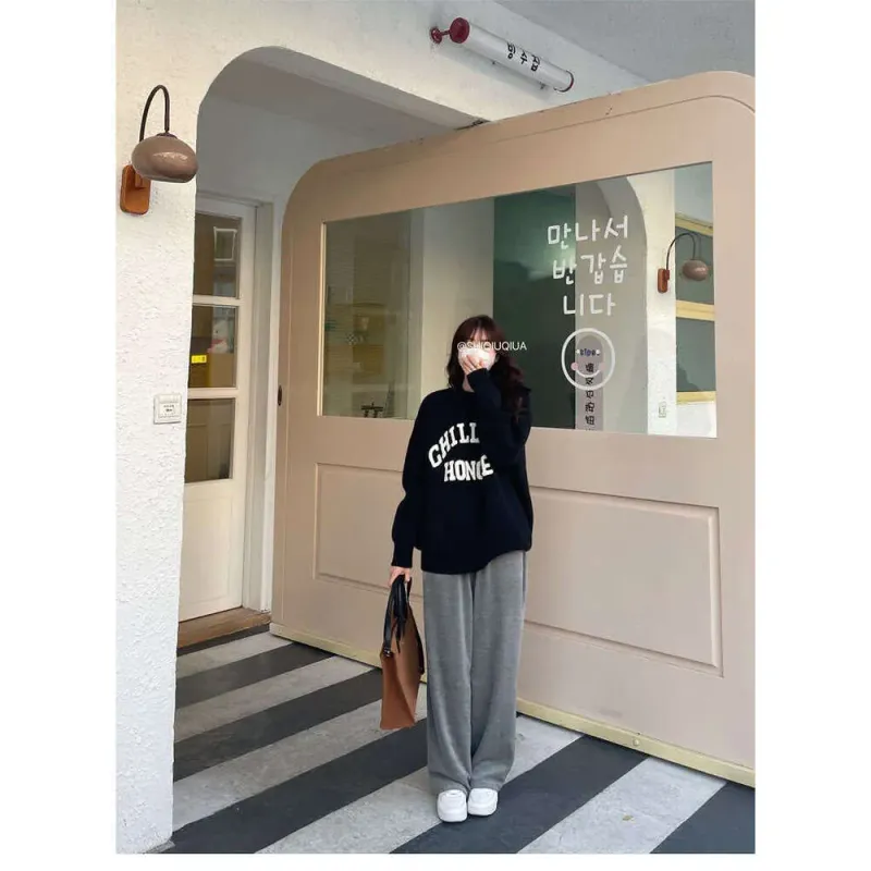 Dongdaemun Korean Style Round Neck Sweater For Women, New Spring And Autumn Design, Loose Fit, Slimming Oversize Top,_voghion.com