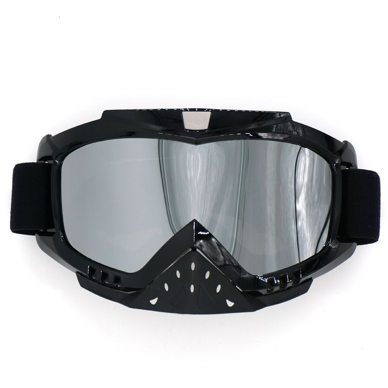 Occhiali da moto, casco, occhiali da sci antivento, montatura nera lucida, elastico spesso antiscivolo_voghion.com