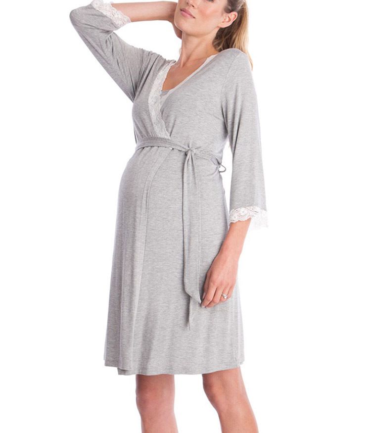 Pigiama abito premaman con maniche a 3/4 e pannello in pizzo moda 2024_voghion.com