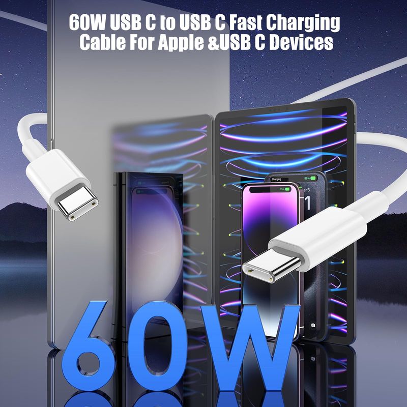 Lot de 3 câbles USB-C 60 W (3,3 pi + 6,6 pi + 10 pi) pour charge rapide (iPhone 16/15 Pro Max, Galaxy S25/S24, iPad Pro/Air)_voghion.com