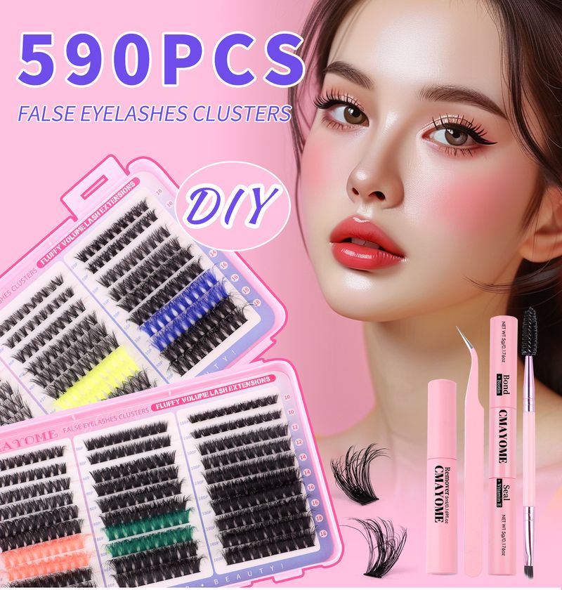Cross border foreign trade 590 clusters of colorful thick D curved single cluster false eyelashes set 10 18mm DIY segmented eyelashes_voghion.com