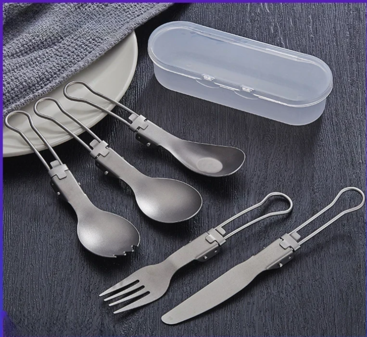 Pure Outdoor Portable Tableware Camping Hiking Ultra-light Titanium Alloy Foldable Knife Fork Spoon Set_voghion.com