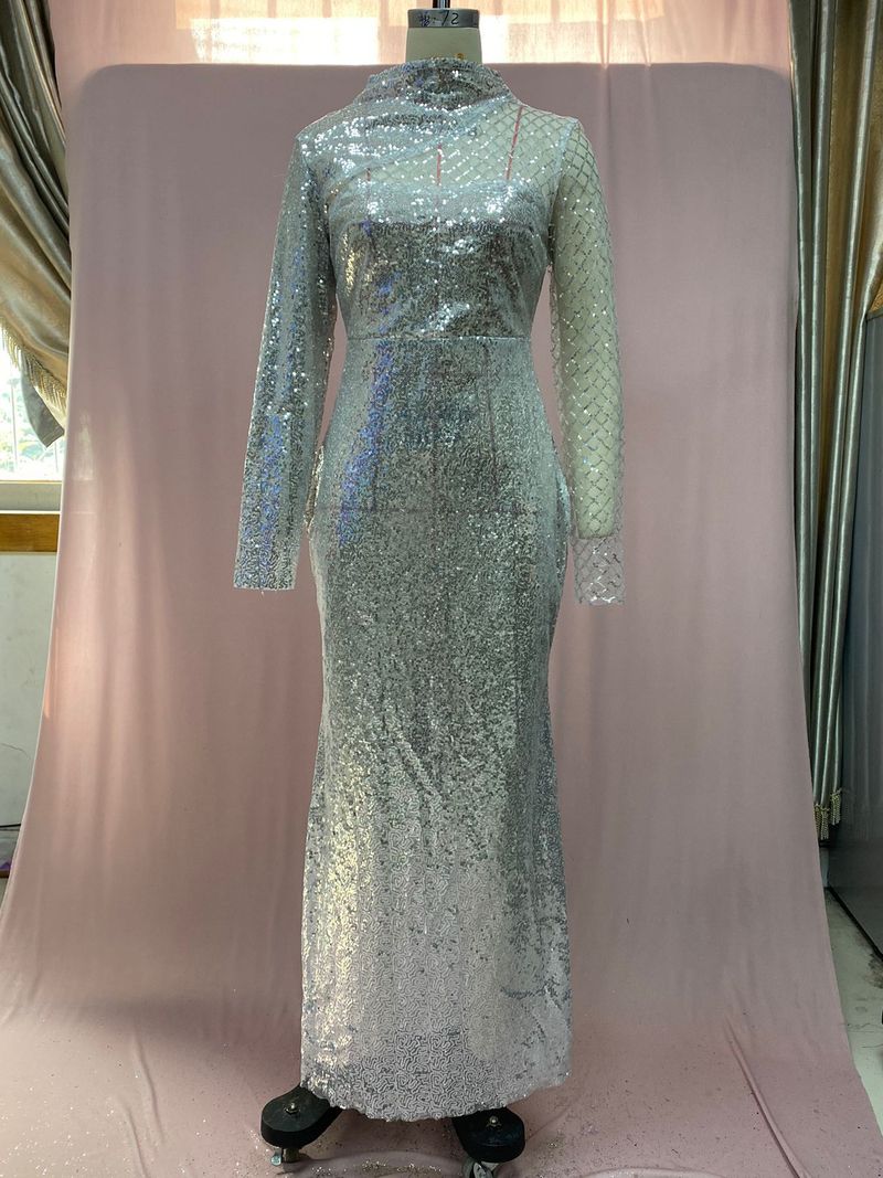 Rochie de damă fără bretele, cu guler rotund, temperament subțire, în formă de S, cu paiete, pentru femei_voghion.com