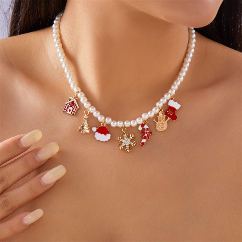 Collana di perline con ciondolo di caramelle, piccolo pupazzo di neve, biscotto europeo e americano, regalo_voghion.com