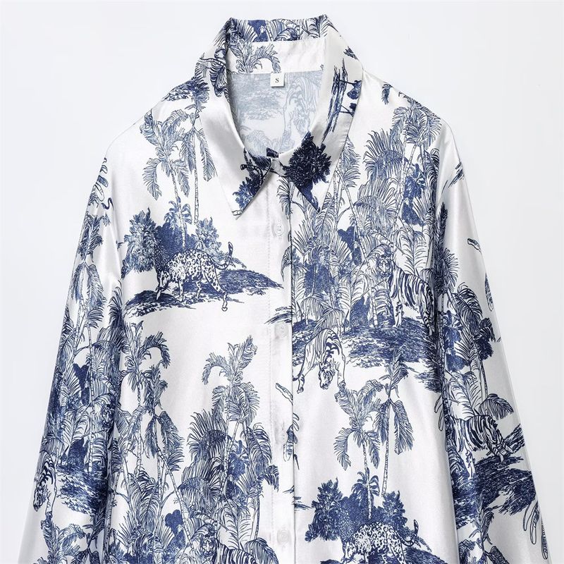 Women's Stylish Floral Print Shirt & High Waist Casual Pants Set - Summer Outfit, Slim Fit, Comfortable Polyester Fabric_voghion.com