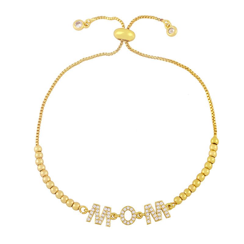 Bracelet pour la fête des mères, nouveau modèle, créatif, micro pavé de zircons, épissure de lettres, réglage par traction, sensation haut de gamme_voghion.com