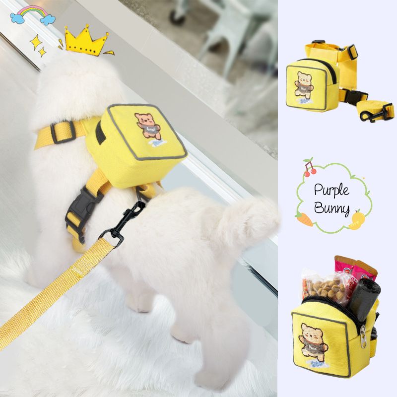 Mochila bordada estilo coreano para mascotas, arnés para gato bichón de peluche, correa para pasear perros_voghion.com