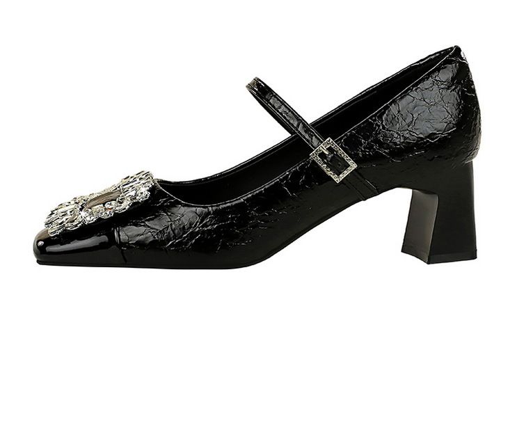 Damenschuhe Mary Jane Crack Stitching Commuter High Heels Mittlerer Absatz Dicker Absatz Quadratischer Kopf Einzelschuhe_voghion.com