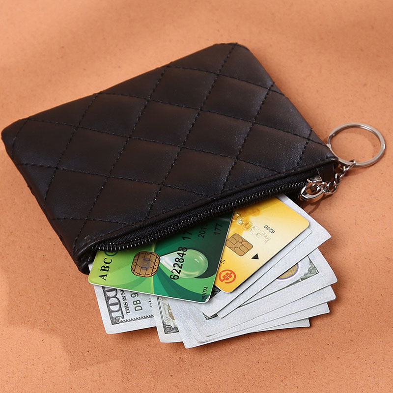 Unisex portfel na monety breloczek PU skóra Zip moda mała torebka pieniądze projektant diamentowy wzór krótka portmonetka na drobne portmonetki_voghion.com