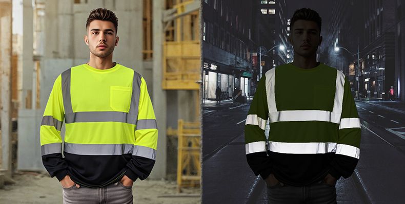 Reflective Clothing, T-shirt, Breathable Long Sleeved Labor Protection Clothes, Construction Mine Warehouse Work Clothes_voghion.com
